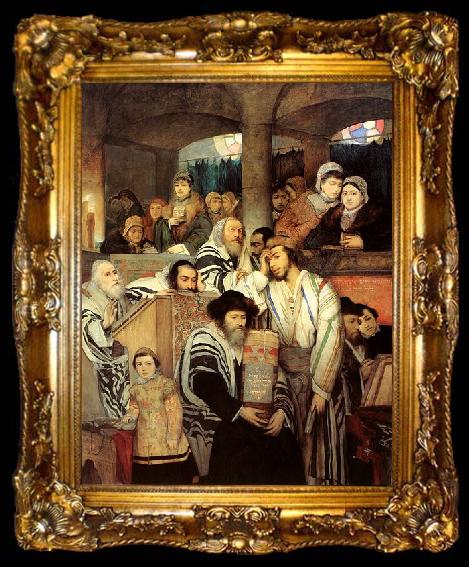 framed  Maurycy Gottlieb Jews Praying in the Synagogue on Yom Kippur, ta009-2